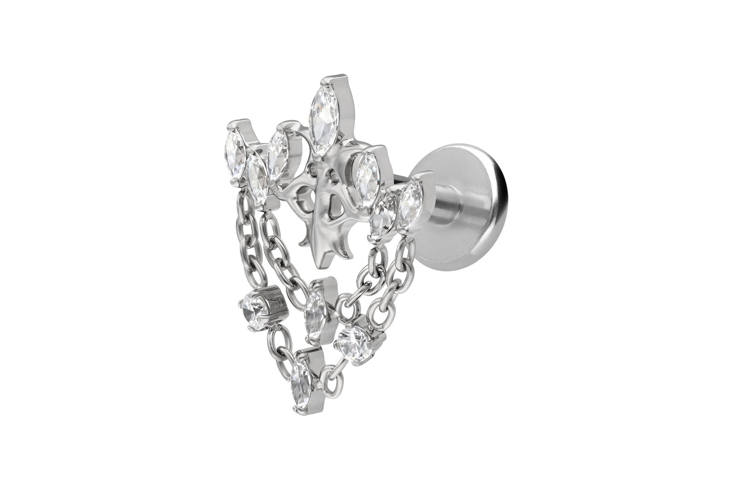 Titan Labret Piercing mit Innengewinde GOTISCHE KRONE + KETTEN